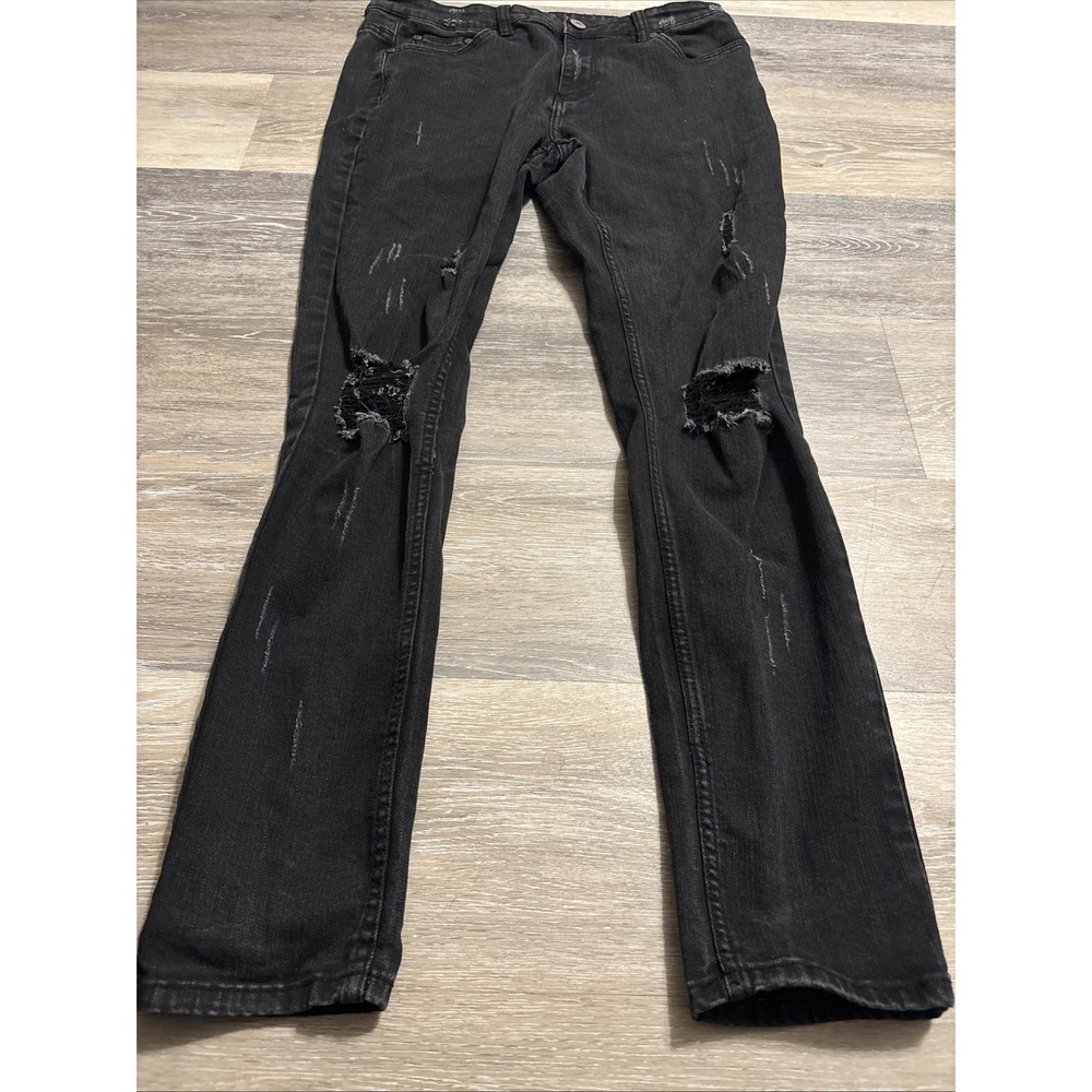 SeRenade Jeans Size 34 Black Distressed Ripped Knee Flare Leg Grunge Y2K